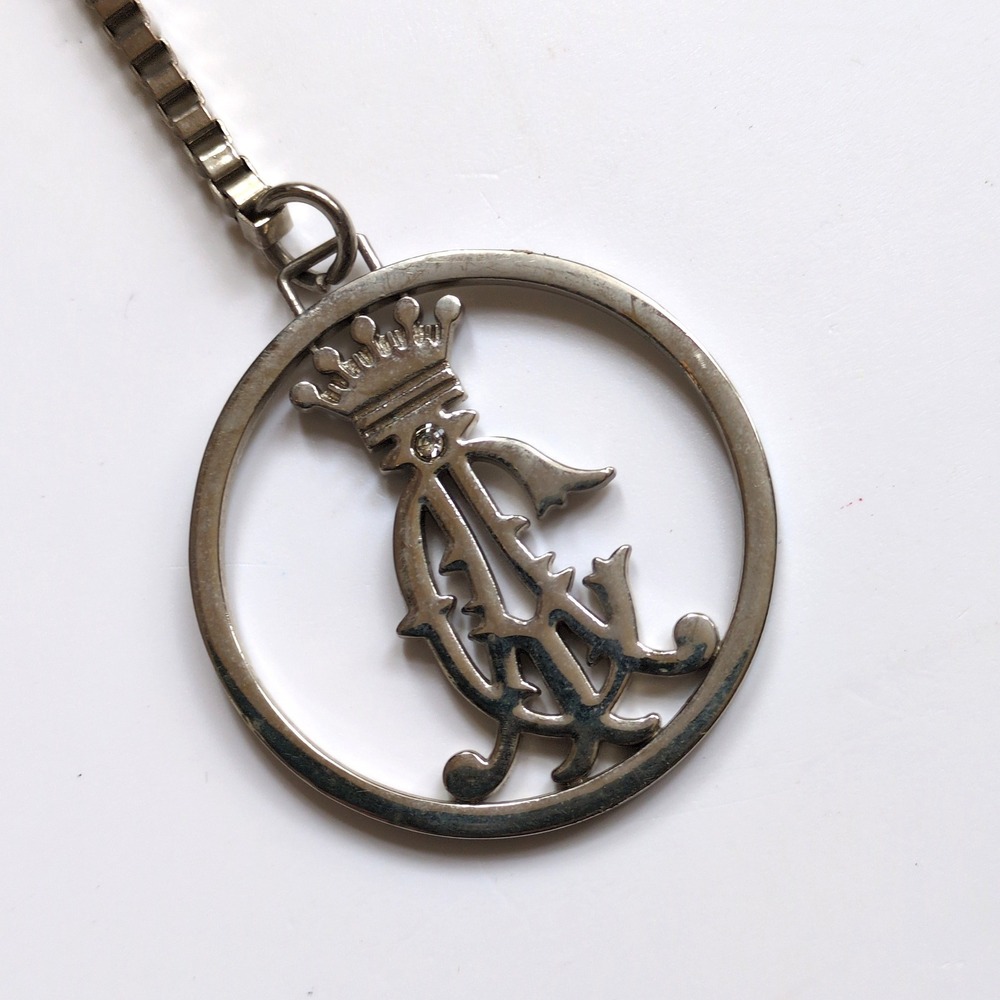 Vtg Y2K Christian Audigier Purse Charm Hang Tag Silver Logo Crown Rhinestone Fob